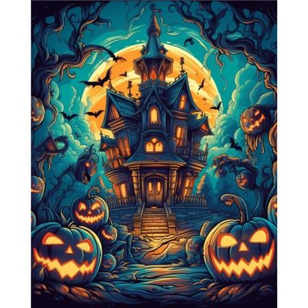 30*40cm 5D Diamantmaleri Full Moon Pumpkin Castle, Broderi Pa