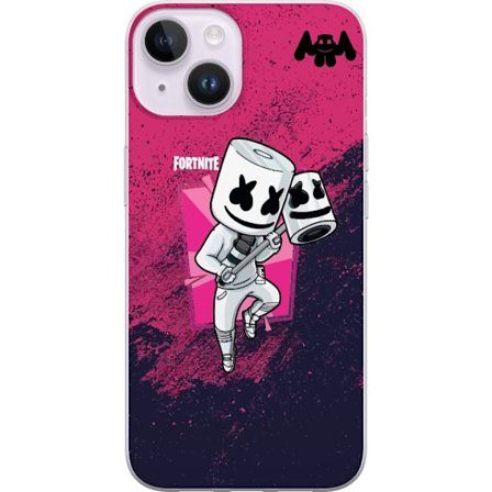 Yhteensopiva Puhelinkuori Apple iPhone 15 Fortnite Marshmello hahmo valkea puku vaaleanpunainen taustakuva Fortnite DJ pelisuunnittelu suosittu tyyli