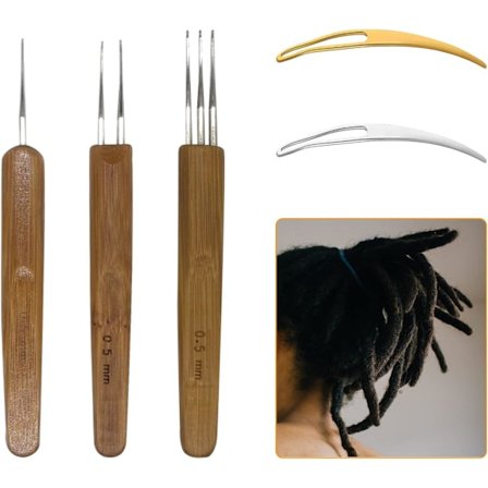 5 st Dreadlocksverktyg, Dreadlock Hook Tool inklusive 3 st Dreadlock Crochets med olika haknålar och 2 st hårflätningsverktyg