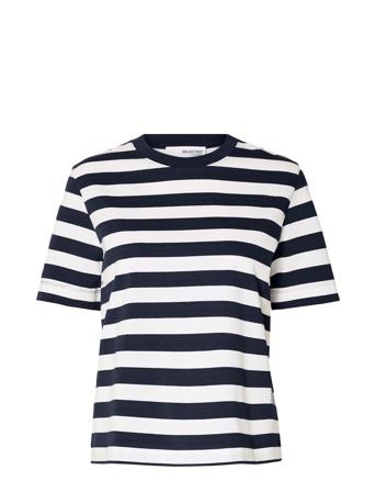 Slfessential Ss Striped Boxy Tee Selected Femme White