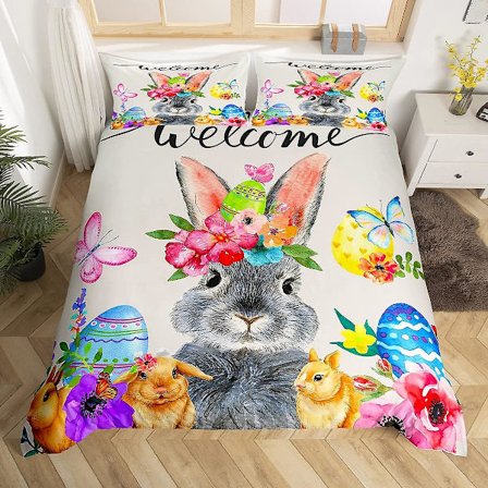 Påskhare Kung Queen Påslakan Boho Blommig Bäddset Barn Tecknad Djur Täcke Mjukt Polyester Täcke Örngott