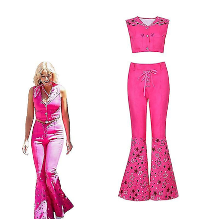 Barbie-asu Margot Robbie Barbie - Barbie-vaatteet, paita, housut, kaulakoru, hiusnauhasetti, Halloween-cosplay-asu - Xin Style D L