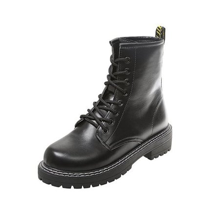 Kvinners Fashion Ankelstøvletter Side Glidelås Snøring Combat Boots Svart