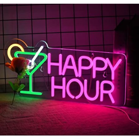 Cocktail happy hour neon skilt for veggdekorasjon med dimmebryter, LED neon skilt, soverom ølbar neon skilt, hotellfest
