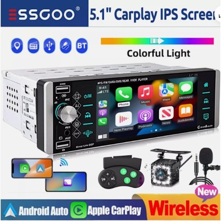 Enkel DIN 5" Bilstereo Radio Trådløs Apple CarPlay Android Auto Bluetooth USB-XF7-