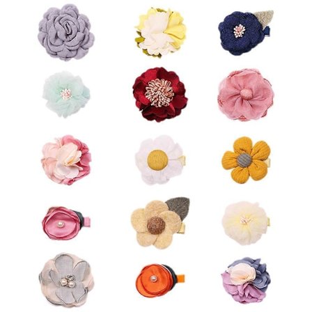 15 stk. Hårspænder til piger Blomsterspænder Forede hårspænder Søde blomsterhårtilbehør