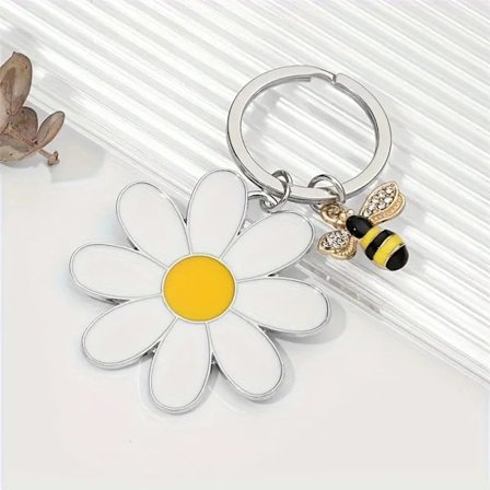 Nyckelring i rostfritt stål, liten blomma nyckelring, nyckelhänge till bilnyckel