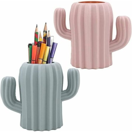 2 st (grön, rosa) Krukhållare Organizer, Kaktus Organizer, Skrivbords Penna Hållare, Makeup Borste Kruka, Kreativ Rolig Kaktus Form, för Skrivbord, 
