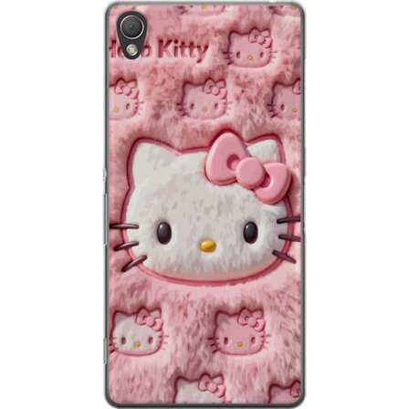 Kompatibel Mobilcover til Sony Xperia Z3 Hello Kitty lyserød fluffy baggrund med ikonisk ansigt og kawaii-æstetik