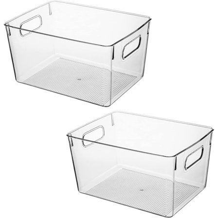 Klare oppbevaringsbokser i plast for kjøleskap, skap, spiskammer og kjøkken - Allsidige organiseringsløsninger (2-pakning)