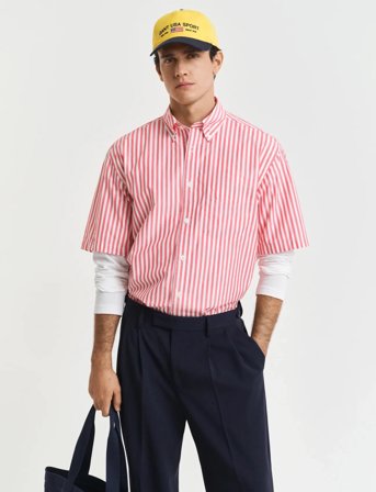 GANT Rel Heritage Poplin Ss Shirt - Pink - XXL
