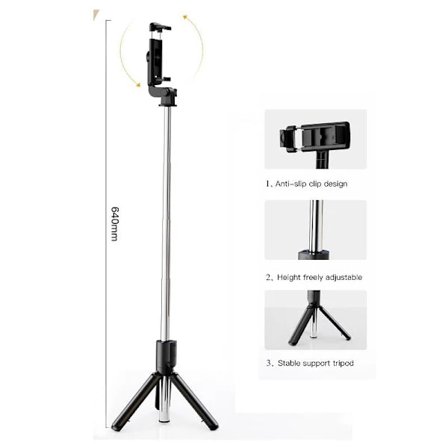 Tripod Selfiestick / Mobilstativ Bluetooth med Fjärrkontroll, Svart