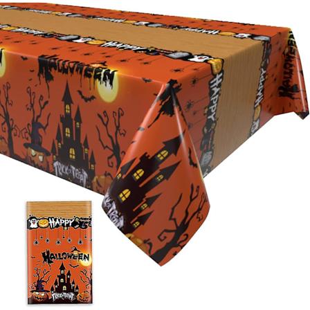 Halloween-pöytäliina, oranssi pelottava kurpitsa muovi suorakulmainen Halloween-pöytäpeite