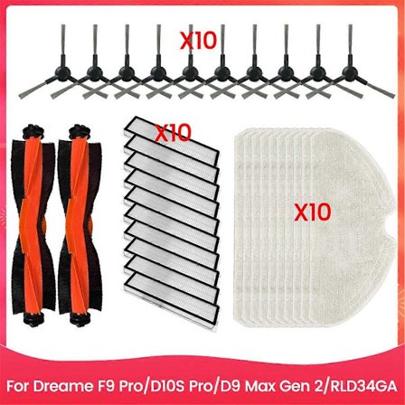 Dreame F9 Pro/D10S Pro/D9 Max Gen 2/RLD34GA pääsivuharja Moppiliina Hepa-suodatin tehokkaaseen puhdistukseen