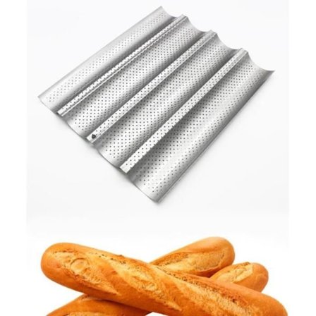 (Sølv) Bageplade, 4 Baguette Forme, Non-stick Brødbageplade, Sølv