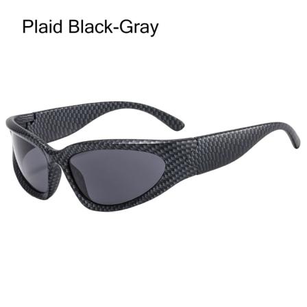 Y2K Wrap Around Solglasögon Vintage Punk Goggle Glasögon Plaid Black-Gray