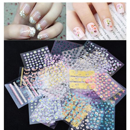 10 ark Blomster selvklebende neglepynt Fargerik