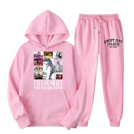 Taylor Swift The Eras Tour Sportstræningsdragt med hætte Todelt outfits Langærmede trøjer Hættetrøjer Sweatshirt Toppe + Jogger Pink M