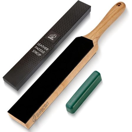 Lærstroppesett med poleringsmiddel Knivslipeblokk 14" Knivsliper Lærstropp for Kniv LS6P1 Stropp