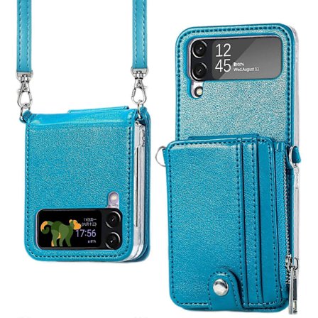 SBSG Skal för Galaxy Z Flip 4 med Avtagbar Korthållare, Läder Plånbok Skyddande Mobilskal med Justerbar Rem