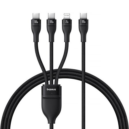 Baseus Flash Series 3 3in1-kabel 100W USB-C - USB-C+USB-C+ Lightning 1,5 m + 3 x 0,25 m - svart