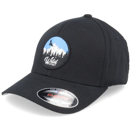 Wild Spirit - Svart flexfit Keps - Mountain Peak Eagle Patch Black Flexfit @ Hatstore