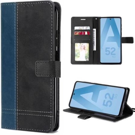Etui til Samsung Galaxy A52s A52 4G-5G Beskyttelse Anti-ridse PU læder - Marineblå-Sort marinblå