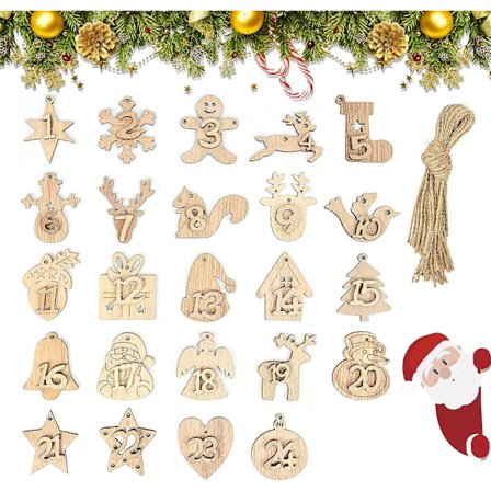 24 kappaletta puisia numeroita Adventtikalenteri, puinen joulukuusi