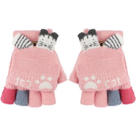 Barnens fingerlösa handskar, konvertibla flip stickade termiska handskar med flip-flik