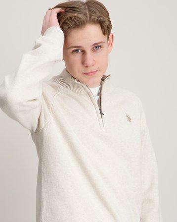 U.S. Polo Assn. 1/4 Zip DHM Knit Beige Genser Gutt - Kids Brand Store