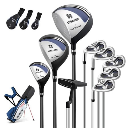 COSTWAY Golf Sæt 9 Stk Herrer Venstrehåndede - Fairway Wood #3, Et Hybrid #4, Jernsæt #6, #7, #8, #9 Putter Blå