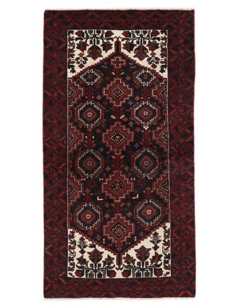 Tappeto Beluch 100X194 Nero/Rosso Scuro (Lana, Persia/Iran)