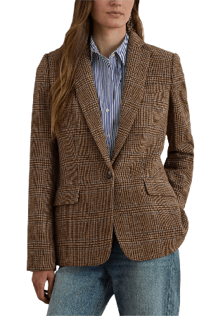 Lauren Ralph Glen Plaid Wool-Blend Twill Blazer Kavajer Dam Brun 38