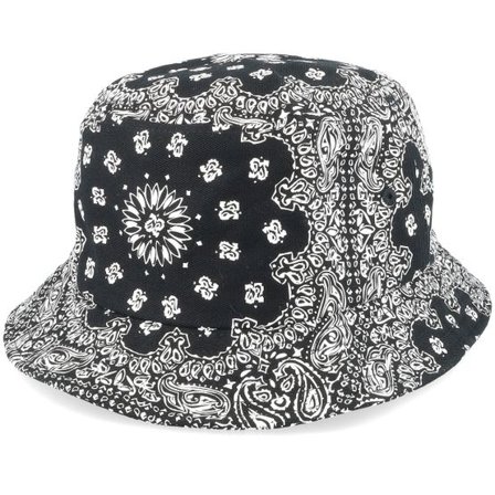Yupoong - Svart bucket Hatt - Bandana Black Print Bucket @ Hatstore
