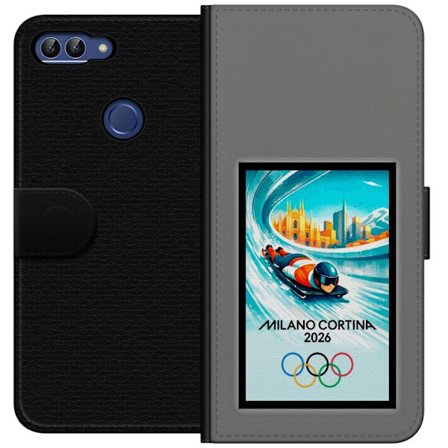 Yhteensopiva Lompakkokotelo Huawei P smart Dynaaminen kelkkailija tai skeleton-ajaja jääkanavalla Milanon Cortina 2026 kanssa, kaupunkinäkymä ja olymp