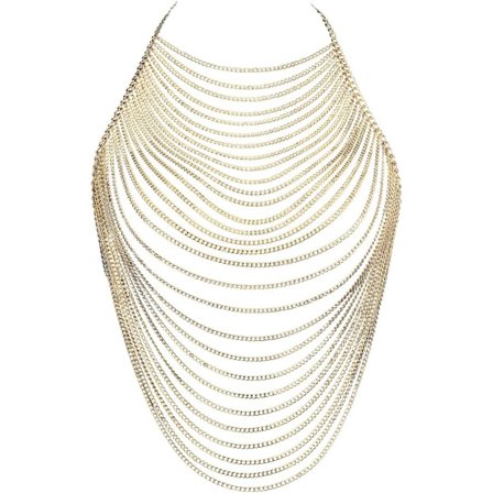 Multi-lags kropskæde halskæde, gul metal kæde halter top smykker, y brystkæde tilbehør til kvinder gylden