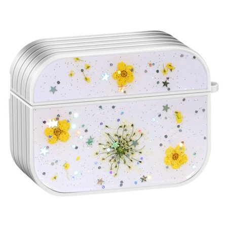 Airpods Pro kukka kuvio + glitter design tapauksessa - Keltainen