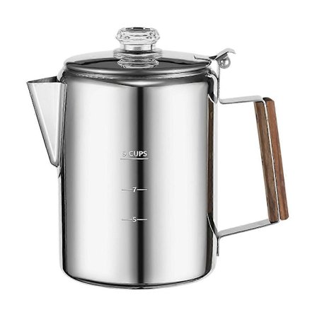 Kaffekanne for Camping, Perkolator Kanne i Rustfritt Stål Kaffemaskin Camping Utendørs Hjem 9 Kopper