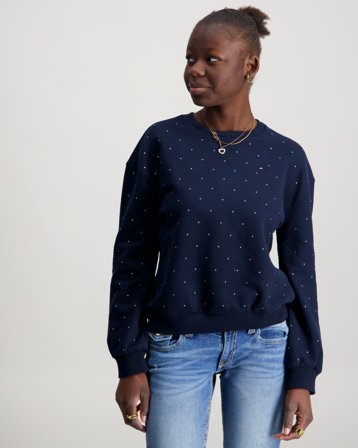 Tommy Hilfiger FESTIVE STUD CREW NECK Bleu Pulls Fille - Kids Brand Store