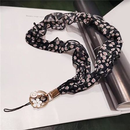 Blomster Chiffon Silke Tørklæde Stil Telefon Lanyard Metal Vedhæng Nøglering Telefon Halsrem