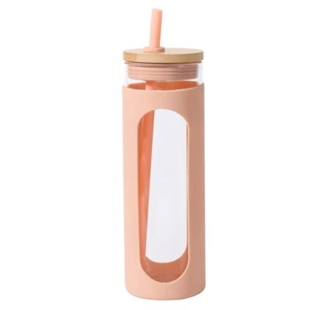 600 ml glassbeger, med lokk og sugerør, sølefri glassflaske, med lokk, uten BPA.