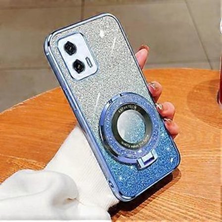 Rund Holder TPU Telefon Cover til Motorola Moto G73 (Sierra Blå)