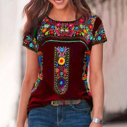 Kortärmad T-shirt För Kvinnor Med Rund Hals