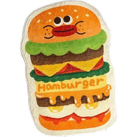 ING Absorberende og sklisikker baderomsmatte for barn, morsom hamburgerform, tegneseriemønster, komfortabel baderomsmatte, avrundet hjørnedesign, 50 x