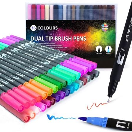 Farveblyanter til voksne Scherry Dual Tip Brush Pens Pakke 36 Filt Spids Farvede Kunstpenne til voksne, Børnemarkører til kalligrafi Comic Letterin