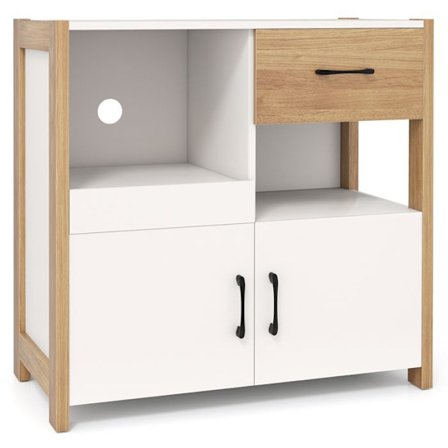 COSTWAY-keittiöbuffet laatikoilla ja ovilla, avohyllyt, kaatumisenestolaite, virtakaapelin reikä