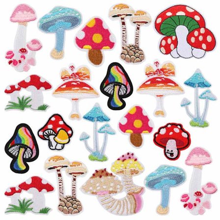 20 st Cartoon Mushroom Broderi Patch Mushroom Grant Broderi Etikett Kläder Patch Sticker Express Broderi Badge