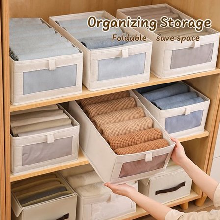 Förvaringsorganisatör för garderob, 40x 27x 17cm lådarrangör, hopfällbar förvaringslåda för kläder, förvaringsbehållare i bomull och linne, 