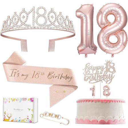 18-års fødselsdagspynt til piger - Rose Gold festartikler inklusive sash