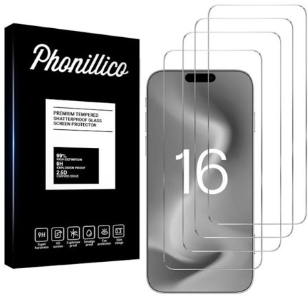 Hærdet Glas til iPhone 16 [Pakke 4] Beskyttelsesfilm til Skærm Phonillico